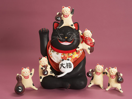 作品No.075 大福招来猫と六猫（むびょう）